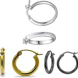 3 Pair Silver Gold Black 316L Stainless Steel Studs Earring Bali Earrings for Men and Boys | Fashion Non Piercing Earrings for Men-image-29