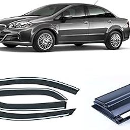 Empica Plastic Window Door Visor Rain Guard Side Wind Deflector Chrome Lining Shield Compatible with Fiat Linea (Set of 4)-image-35