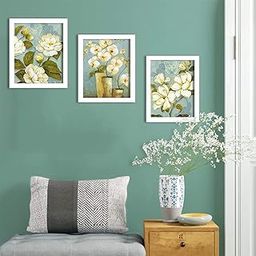Painting Mantra - White Flower Set of 3 White Framed Painting,UV Textured Art Prints (9 x 11 inch)-image-7