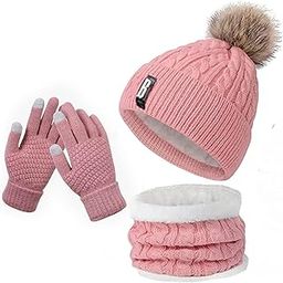 Tomorrow Winter Cap, Neck Warmer Scarf with Touch Gloves Set | Beanie Style | 3 Piece Set - Stay Warm and Stylish This Winter Pink-14