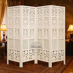 UNIQUE WOOD ART Wooden Privacy Partition for Living Rooms Wall Dividers,Screen Separator Room Divider for Hall Wall Panels for Pooja Room/Kitchen/Bedroom/Office/Restaurant 6 Feet (White) (4 Panel)-image-50