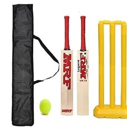 MKS Popular Willow Cricket Kit Bat Wicket Set Cricket Tennis Ball (Size 1 (4-5 Years))-image-12