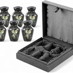 Forever URNS Mini Cremation Funeral Urn with Classic 3 Wolfes Pictured Theme for Human Ashes of Female & Male | 3 cu in | Set of 6 | Small | Multicolor | Handcrafted with Velvet Protection Box-42