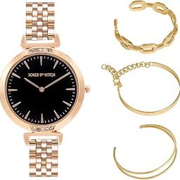Stainless Steel Women Brooklyn Analog Watch Bracelet Stack, Black Dial, Rose Gold Band-image-52