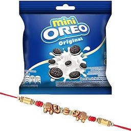Mini Oreo Original Vanilla Flavoured Cream Biscuits With Beautiful Elephant Rakhi | Rakhi Gift | Oreo Mini | 29-12