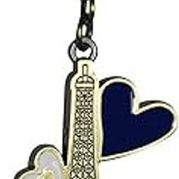 Eiffel Paris Tower Hearts Metal Keychain-Golden Color-picture-24