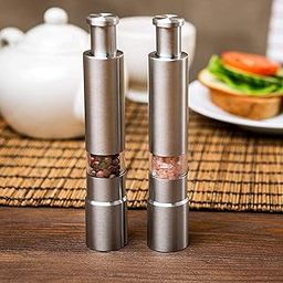 Yasamazing Stainless Steel Thumb Push Mechanical Pepper Mill Grinder Muller Pack of 2-image-17