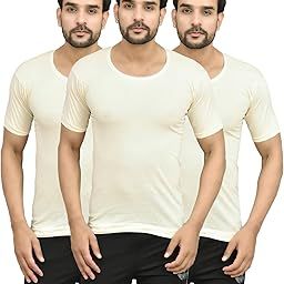 GOLD GREY/CREAM Fine Mercerized HALF SLEEVE VEST for MEN PACK of 3-image-45