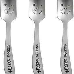 Potency 3Pieces Toddler Utensils, Kids Stainless Steel Silverware Set - 3pcs Square Shape Spoon, Cute Children Smilling Spoon Sets with Mirror Polished, Self Feeding Safe, Dishwasher Safe-image-31