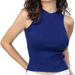 Womens Knitted, Ribbed Cotton Fitted Sleeveless Round Neck Cami Tank Top for Women Stylish-image-5