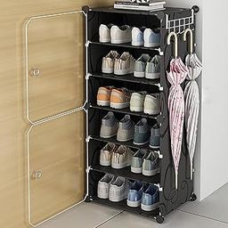 KRISHYAM® Shoe Rack Organizer DIY 12 Pair Tower 2 Door Portable Shoe Rack Shoe Storage Cabinet for Boots Shoes Slippers Closet Organizers and Storage (6 Shelves - 2 Door Black)-picture-17