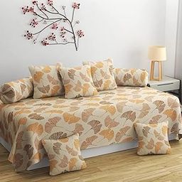 Decozom Stylish Threads Heavy Cotton 8 Pieces Diwan Set ||1 Single Bedsheet, 2 Bolster Covers, 5 Cushion Covers || :- Cream Jhaad-image-33