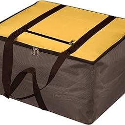 Kuber Industries Small Size Lightweight Foldable Rexine Jumbo Underbed Storage Bag With Zipper And Handle (Yellow & Brown)-image-89