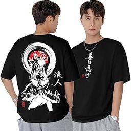 Mens 3/4th Sleeve Printed Round Neck White and Black Cotton Blend Boxy Fit T-Shirt-image-3
