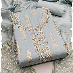Women's Silk Blend Banarasi Jacquard Embroidred Beads Applique Unstitched Dress Material With Woven Banarasi Dupatta-image-91