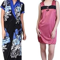 Satin Short Babydoll Nighty with Robe - Pack of 2 Nighty/Night Suit-21
