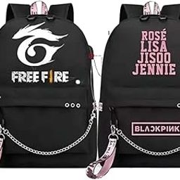 Combo Style Waterproof Oxford Backpack Ladies Fashion Travel Canvas Bag Large Capacity Pu Student School Bag Laptop Bag, Girls Free Fire Printing School Backpack-image-94