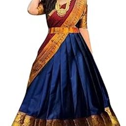 JAY NEJADHARI CREATION South Indian Chanderi Fancy Flared Bridal Unstitched Lehenga Choli For Girls (Blue-Maroon, Free Size)-picture-45