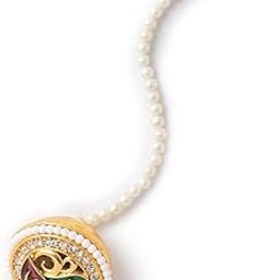 FASHIONS Elegant Swan Design Gold Maang Tikka with Red Green Stone White Bead Pearl Chain Circular Bell Shape Bridal Hair Accessory for Women & Girls-image-54