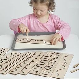 Haoser Set of 10 Wooden Stencils for Kids – Montessori Tracing Boards, Prewriting Learning Tool for Homeschool & Preschool – Natural Pine MDF Toys, Size 10.2 x 3.15 Inch-image-83