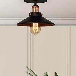 Homesake® Modern Farmhouse Semi Flush Mount Ceiling Light Black Hallway Light Fixture Ceiling Lamp Hung Metal Shade, Rose Gold, Cone Shade (Black)-image-48