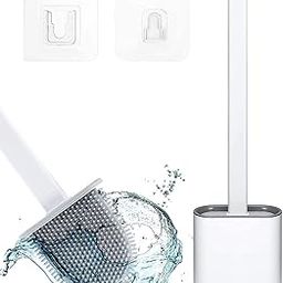Vidhi Sales Silicon Toilet Brush with Plastic Holder Slim Flex Toilet Cleaner Brush Anti-drip Set, No-Slip Long Handle Soft Silicone Brush (Multicolor)-image-14