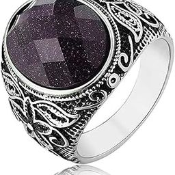 Silver Plated Black Stone Studded Finger Ring Fashion Fancy Jewellery Gift for Men & Boys (US-9)-image-60