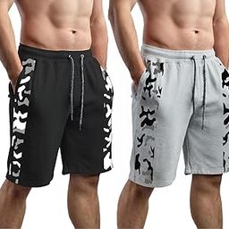 Men's Self Designed Casual Black & Grey Cotton Regular Shorts, Workout Shorts, Elastic Waist Running Shorts with Pockets Pack of 2 - S-image-46
