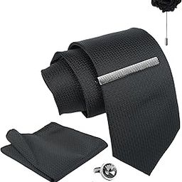 Tie for Men – Paisley Silk Neck Ties Set with Cufflinks Flower Pin, Pocket Square & Black Gift Box, Combo Necktie Sets for Office Wear, Formal Suits & Weddings (Classic Black, NXWDS_202)-image-48