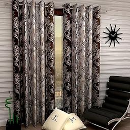 Fashion String 2 Pieces Long Tree Eyelet Polyester Door Curtains- 7 Feet, Brown-image-6