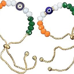 Jewellery for Less Tiranga/Tricolour/National Flag Crystal Beaded Bracelet Set with Evil Eye Charms for Independence Day/Republic Day Women & Girls.-image-38