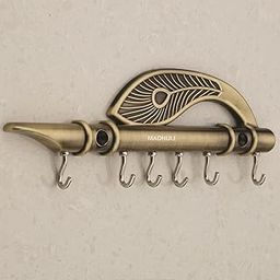 MADHULI Key Stand Key Holder Lord Krishna's Flute & Peacock Quills Key Stand Key Holder for Home & Office Antique Brass-image-50