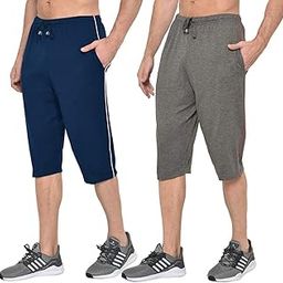 Men's Regular Fit Cotton Three Quarter Capri, Printed Running Shorts, Casual Lounge Sleep Shorts Pack of 2-image-75