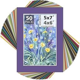 Mat Board Center, Bevel Cut, Acid Free, 4-ply Thickness, White Core Mats - for Pictures, Photos, Framing (Mixed, 5x7 Mats for 4x6 Pictures, 50-Packs)-16