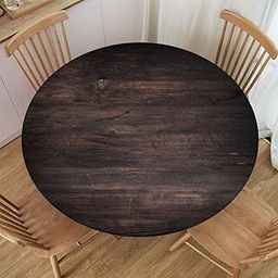 MAZU Wooden Texture Background Fitted Round Table Covers Elastic Tablecloth Washable Waterproof or Outdoor Patio Party Dining Fit for Diameter 48.2"-52.1" Table, Design2801-image-7
