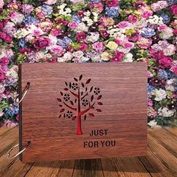 WallDaddy- Scrapbook Crafts (Tree Just For U) Scrap Book | Wooden Photo Album | 40 Black Color Paper Size "22 X 16 cm" "Wooden Photo Book (Photo Size Supported : 8x6 inch)-32