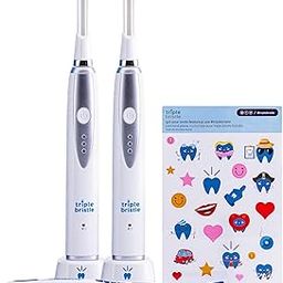 Triple Bristle Sonic Toothbrush for Kids | 2 Pack | 3-Sided Brushing for Cleaning Teeth and Gums | Dentist Created & Approved | Fun Sticker Rewards |-image-2