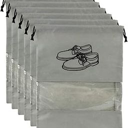 Kuber Industries Shoe Bags Pouches|Shoe Cover for Traveling|Non Woven Drawstring Bag|Shoe Bag for Shoes, Slipper, Heels|Transparent Window|Pack of 6 (Grey)-image-7