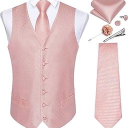 Men's Paisley Waistcoat and Necktie Pocket Square Cufflink Vest Suit Set for Tuxedo-image-23