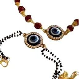 The Diva Decor Evil Eye Couple Bracelet cum Rakhi | Rudraksh rakhi Pair | Trending Bhai Bhabi rakhi | Wrist Mangalsutra for Women | Stylish rakhi Gift Combo-image-10