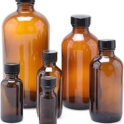 PartyKindom 4pcs Brown Refillable Glass Bottles with Black Lid for Essential Oils Chemistry Perfumes and Travel Round Design for Light- Materials-image-6