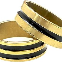 Alloy Black & Gold Striped Combo Stainless Steel Finger Ring For Men and boys-image-2