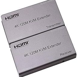 BLACK CROWN KVM EXTENDER 4K 120M RECEIVER,4K HDMI KVM Extender By RJ45 Ethernet Cat5e Cat6 Cable Converter TX RX Support USB Mouse Keyboard Extension (Grey)-0