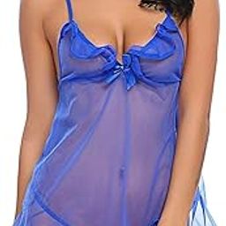 Women's 70% Net & 20% Polyester Above Knee Babydoll | Women Sexy Lingerie for Honeymoon with G-String Panty-image-83