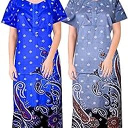 Women's Pure Cotton Nightwear Casual Nighty (Grey Blue GUJRI-119 Free)-26