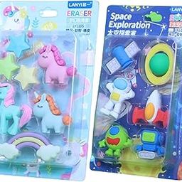 Fancy Unicorn 7 pc-Astronauts 6 pc Erasers Set-13-Piece Pencil Erasers for Kids Includes Unicorns,Rainbows,Stars,Astronauts,Planets & Rockets Fun School Supplies for Girls,Boys Perfect Birthday Gifts-image-29