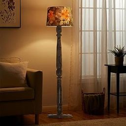 Decorcity Rustic Wood Floor Lamp in Walnut Brown with Multicolor Fabric Lamp Shade | Light Decor for Home Corner Living Room Bedroom Bedside Floor Lamp, Antique Floor Light Candlestick (Wild Meadow)-image-105