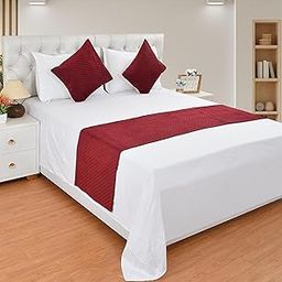 TRIPURARI 200TC Solid Quilted Velvet Bed Runner Scarf with Matching Cushion Covers/Slipcover Mattress Protector/Bed Linen Scarf/Decorative Set for Bedrooms/Hotel Rooms/Guest Rooms (Maroon)-image-15