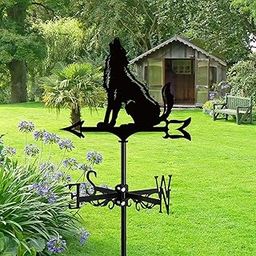 SECRET DESIREMetal Howling Wolf Figurine Wind Vane Weathervane for Garage Lawn Heavy Duty-image-8