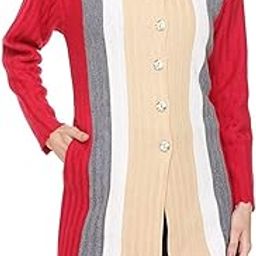 Women's Woolen Band Neck Cardigan - Printed Heavy Front Multicolor Daffodil Fabric Winter Wear Pure Wool Cardigan for Women - Free Size Long Cotty (Magenta, XXL)-11